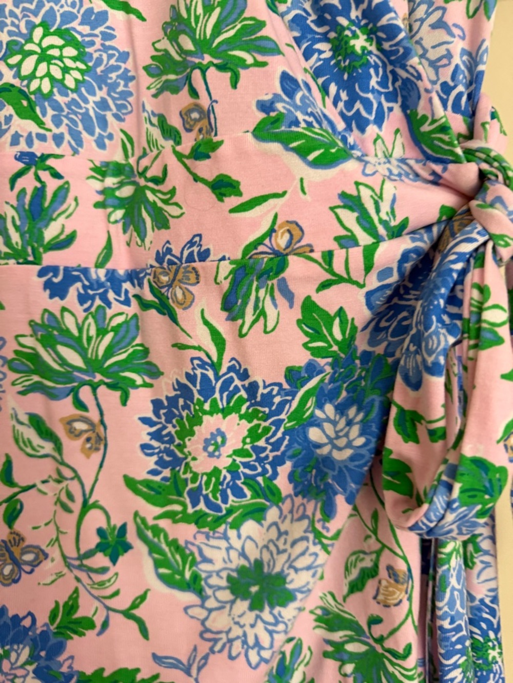 Lilly Pulitzer Pink Floral Wrap Dress with Blue & Green Blossoms - Picture 3 of 6
